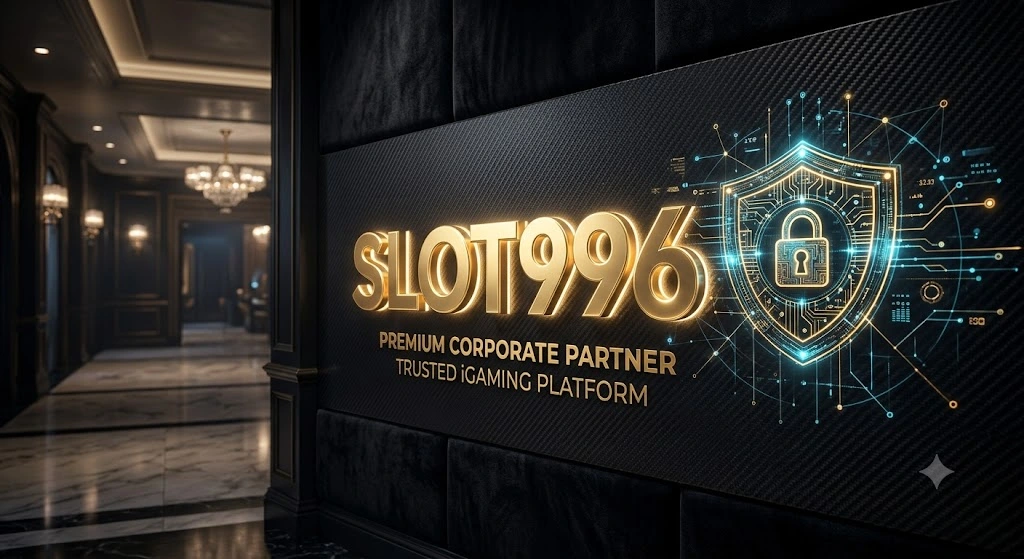 โลโก้แบรนด์ SLOT996 บนระบบอินเทอร์เฟซดิจิทัลที่แสดงถึงความพรีเมียมและเทคโนโลยีความปลอดภัยระดับโลก