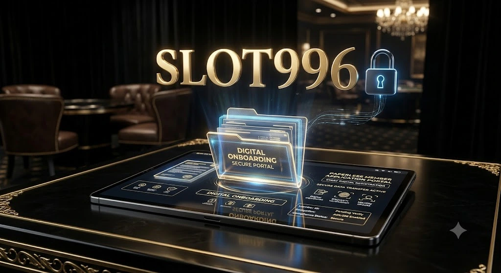 หน้าจอแสดงข้อมูลดิจิทัลและเอกสารที่จำเป็นในการสมัครสมาชิก SLOT996 ที่เน้นความปลอดภัยระดับองค์กร
